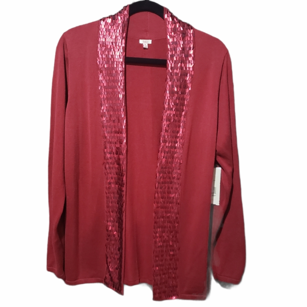Reba Red Oversized Large Medium Sequined Open Cardigan NWT